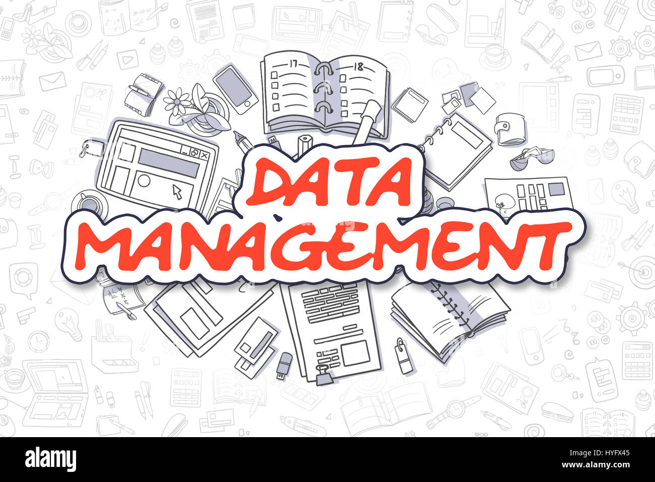 Datenmanagement - Doodle roten Aufschrift. Business-Konzept. Stockfoto