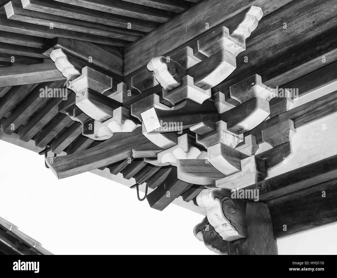 Dectails der japanischen Spalte Architektur (schwarz und weiß). Stockfoto