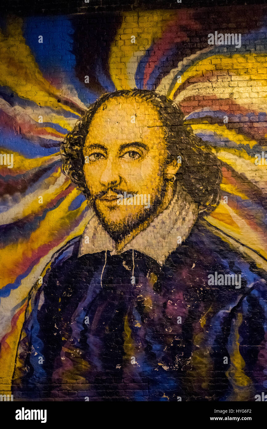 Streetart von William Shakespeare, Londons Southbank Stockfoto