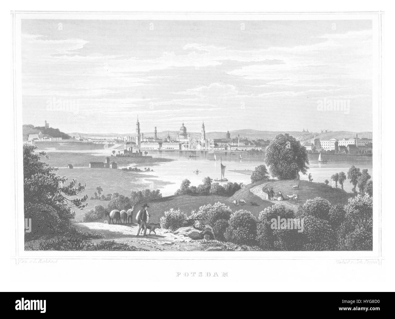 Dieses Kunstwerk aus dem Jahr 1852 zeigt eine Szene von Potsdam, einer Stadt in Deutschland. Es wurde von dem Künstler Poppel geschaffen und erfasst eine urbane oder architektonische Darstellung der Zeit. Das Stück bietet eine historische Momentaufnahme des Potsdams aus dem 19. Jahrhundert und zeigt das Stadtbild oder lokale Wahrzeichen. Stockfoto