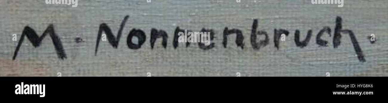 Der Titel bezieht sich wahrscheinlich auf eine Unterschrift, die möglicherweise auf einen Künstler oder ein historisches Dokument namens Nonnenbruch bezogen ist. Dies könnte ein Zeichen der Autorität sein, das dem Stück historischen Wert und Bedeutung verleiht und möglicherweise mit einem bestimmten Werk oder Datensatz aus diesem Zeitraum zusammenhängt. Stockfoto