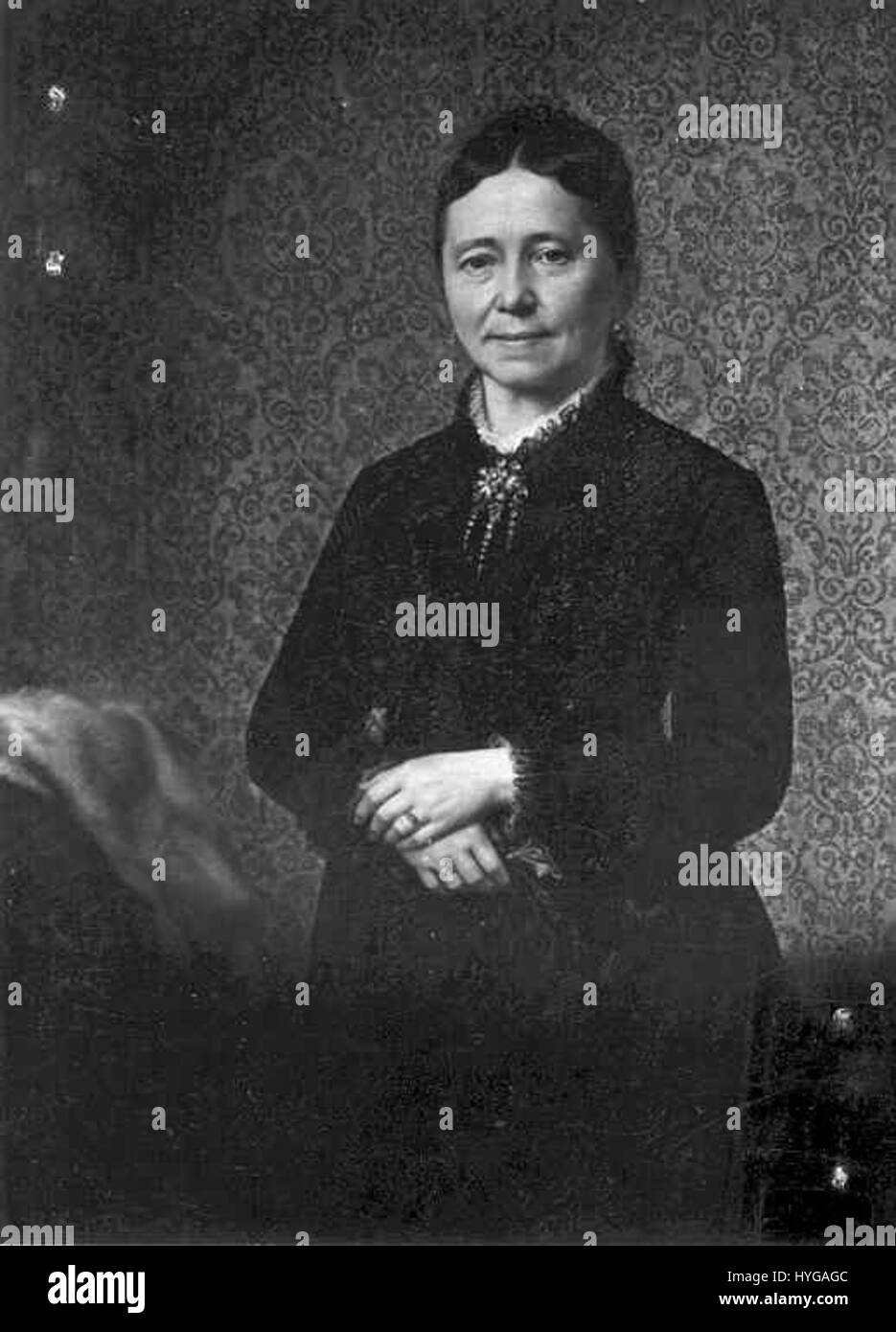 Dieses Porträt stellt Maria Gertrudie Hendrika Hubertina Mertz dar, eine Figur aus dem 19. Jahrhundert. Bekannt für ihre bedeutende Rolle in der Gesellschaft, fängt das Porträt ihre würdevolle Erscheinung ein, die typisch für den formalen Porträtstil dieser Zeit ist. Stockfoto