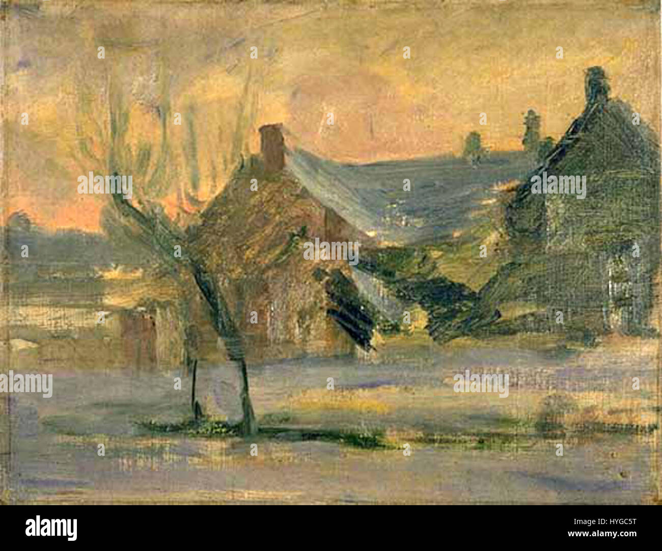 Kuroda Seikis „Vororte von Paris“ ist eine Darstellung der Stadtlandschaft um Paris, die während seiner Zeit in Frankreich gemalt wurde. Sie reflektiert den Fokus des Künstlers auf Naturalismus und die Darstellung von Licht und Atmosphäre in urbanen Szenen. Stockfoto