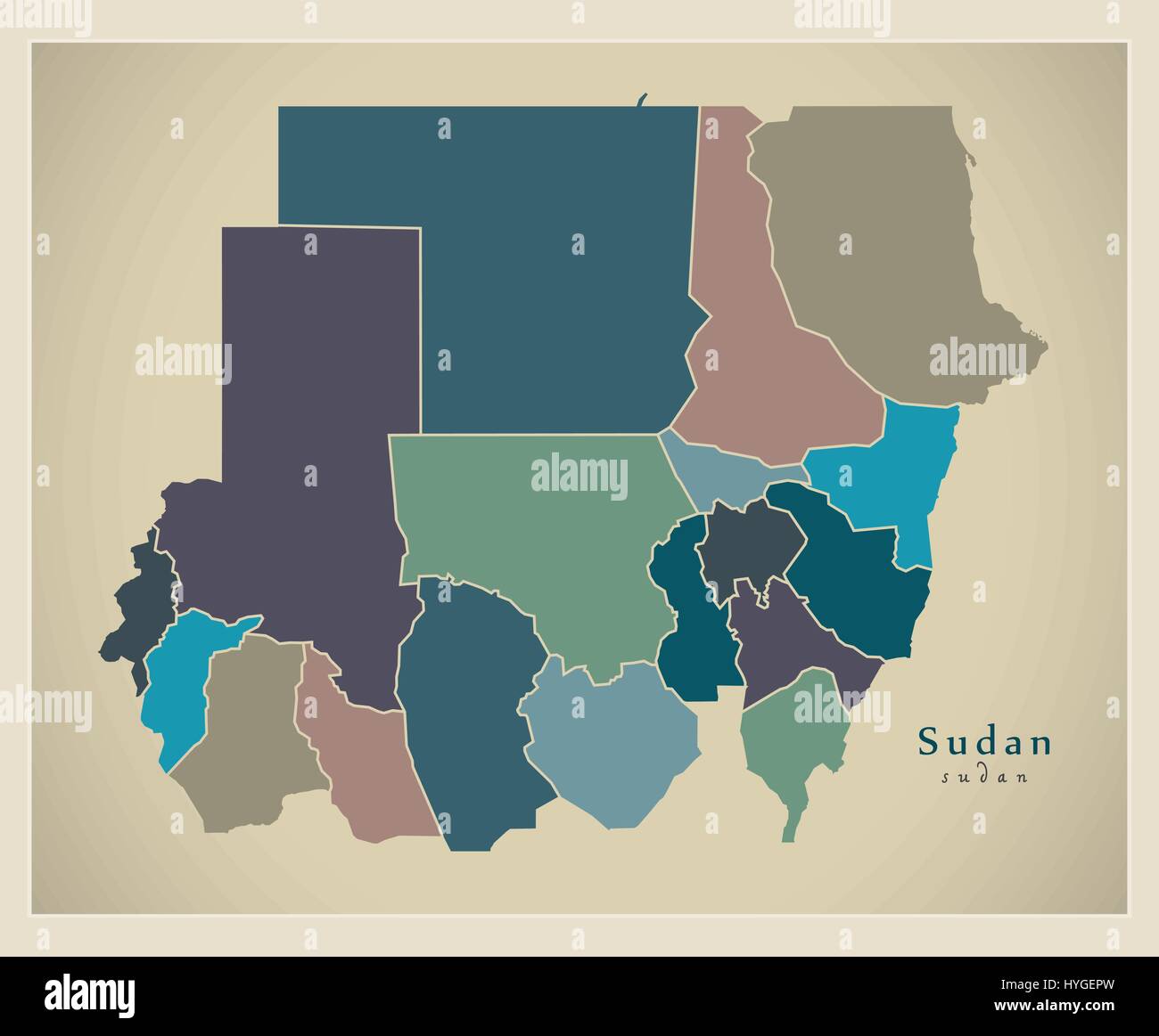 Moderne Karte - Sudan mit farbigen SD Staaten Stock Vektor
