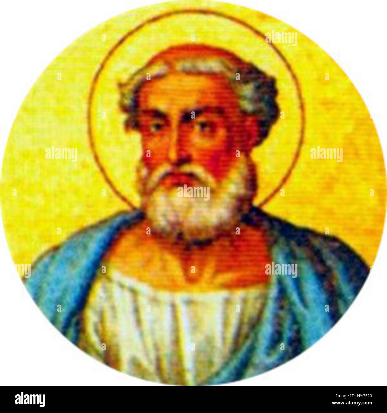 33 St. Sylvester I. stellt Papst Sylvester I. dar, der während der Regierungszeit von Kaiser Konstantin Papst war. Bekannt für seine Rolle in der frühchristlichen Kirche, wird Sylvester I. oft in religiösen Porträts dieser Zeit gezeigt. Stockfoto