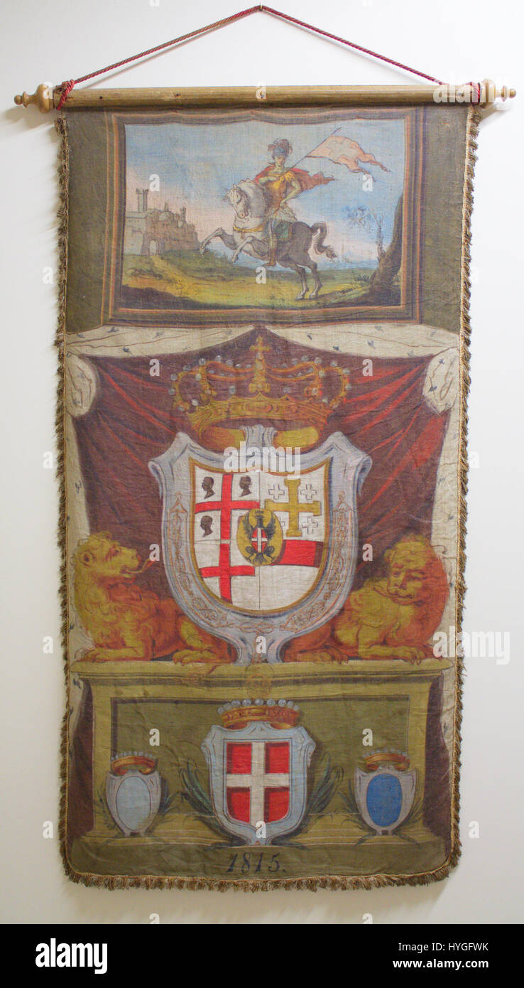 Der Palio Asti von 1815 ist ein historisches Ereignis, das einen bedeutenden Moment in der italienischen Pferderenntradition darstellt. Das Rennen findet jährlich in Asti statt und zeigt eine lange kulturelle Feier der Geschwindigkeit, des Geschicks und des lokalen Stolzes. Stockfoto