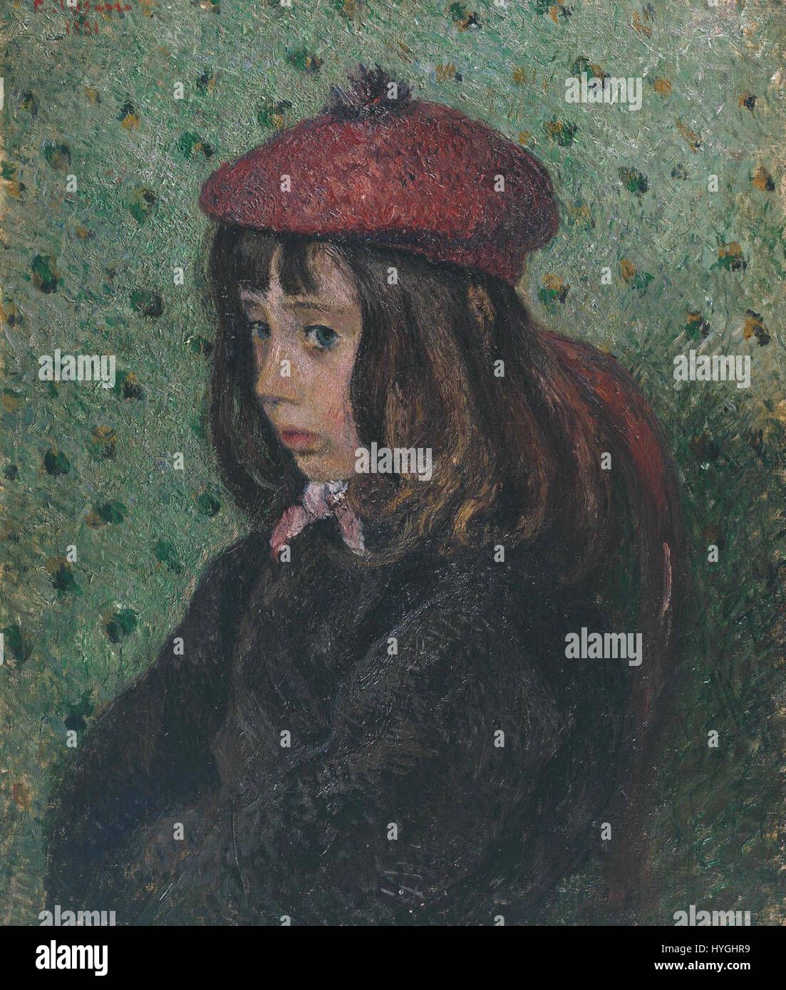 Ein Landschaftsgemälde von Camille Pissarro, das seinen Stil innerhalb der impressionistischen Bewegung zeigt. Das Stück betont die natürliche Landschaft und verwendet Licht, Farben und Pinsel, um die flüchtige Schönheit der Natur einzufangen. Stockfoto