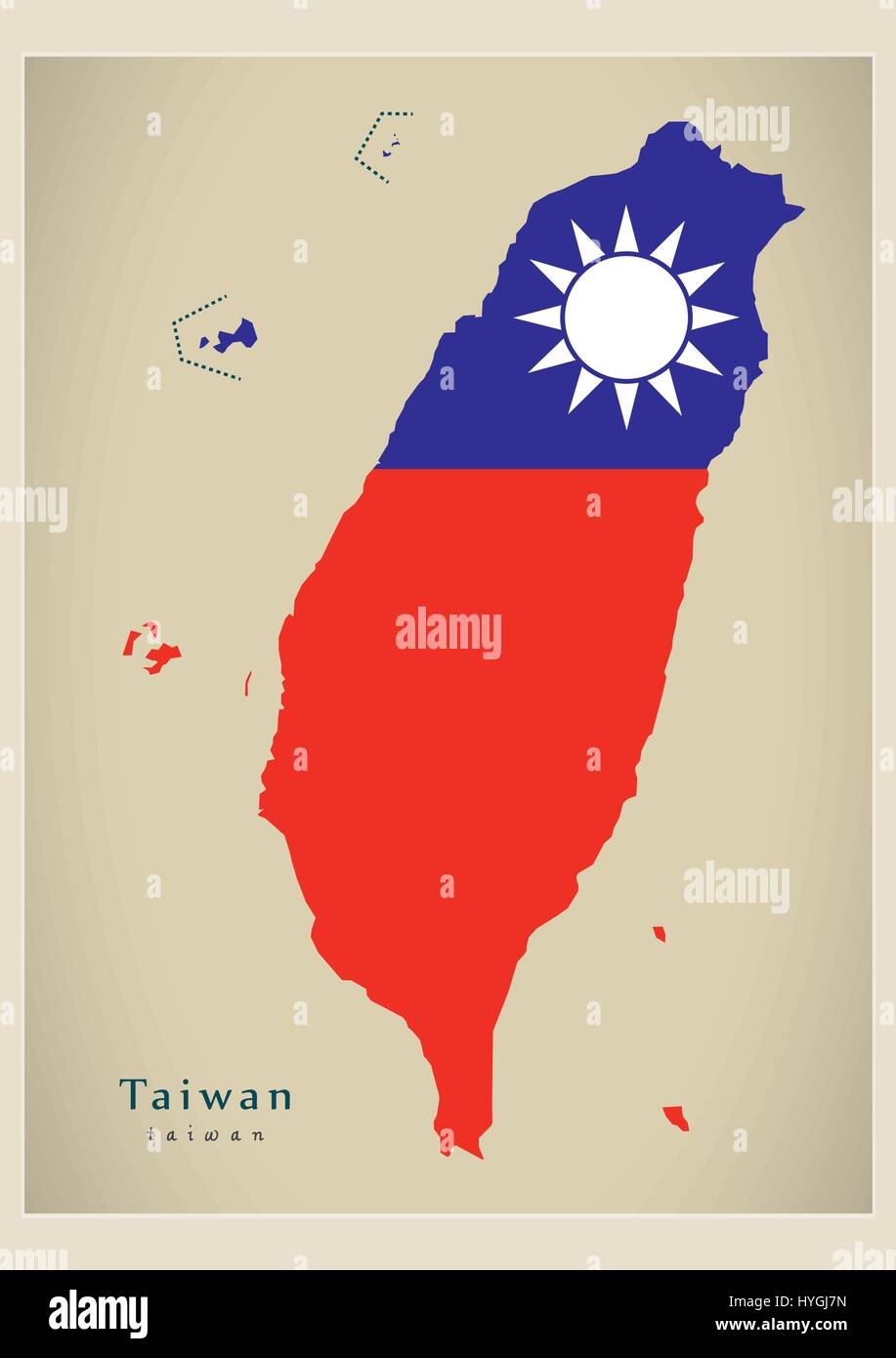 Moderne Karte - Taiwan Fahne farbige TW Stock Vektor