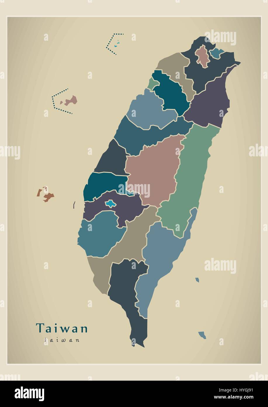 Moderne Karte - Taiwan mit farbigen TW Grafschaften Stock Vektor
