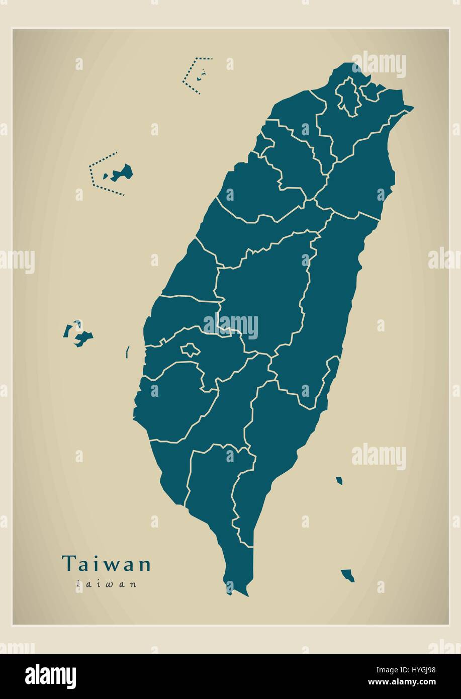Moderne Karte - Taiwan mit Grafschaften TW Stock Vektor