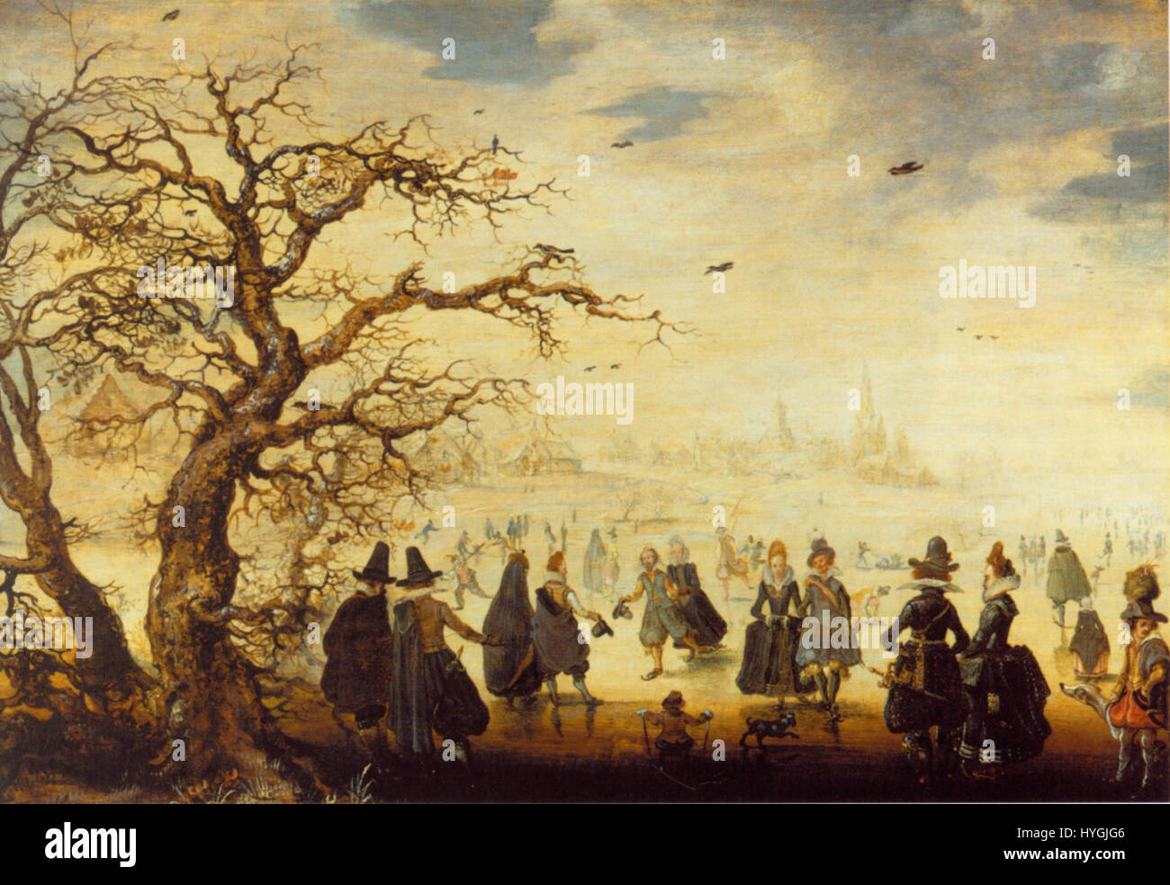 „Wintervergnuegen“ von Adam van Breen ist ein niederländisches Gemälde aus dem 17. Jahrhundert, das eine Winterszene mit Figuren zeigt, die Eislaufen betreiben und die kalte Schönheit und das gesellschaftliche Leben der Zeit zeigt. Das Werk spiegelt das Interesse der Künstlerin am Winteralltag in den Niederlanden wider. Stockfoto