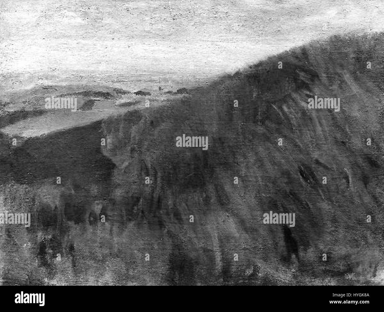 „Travnate svahy“ von Karel Spillar ist ein Landschaftsgemälde mit sanften Hügeln und grasbewachsenen Wiesen. Das Werk fängt die ruhige Schönheit der Natur mit einem Schwerpunkt auf Licht und natürlichen Farben ein. Stockfoto