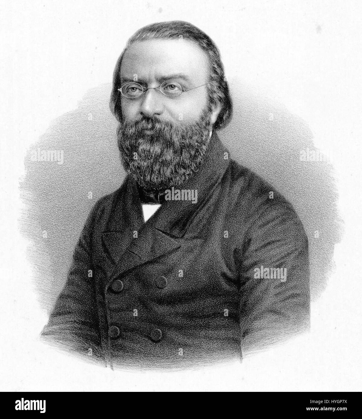 Dieses Porträt von Julius Stern von Klein fängt den prominenten Komponisten und Musikpädagogen des 19. Jahrhunderts ein, der für seine Beiträge zur deutschen Musik und seine Rolle bei der Gestaltung der Musikerziehung in Europa bekannt ist. Stockfoto