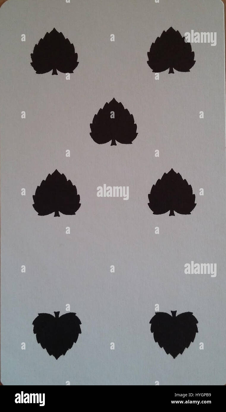 Smrekarjev Tarok Pik 7 ist eine Karte aus dem Tarotdeck des slowenischen Künstlers Jože Smrekar. Diese Karte hat ein detailliertes Design, das ein bestimmtes Tarot-Symbol darstellt und eine tiefe symbolische Bedeutung innerhalb der Tarot-Tradition hat. Stockfoto