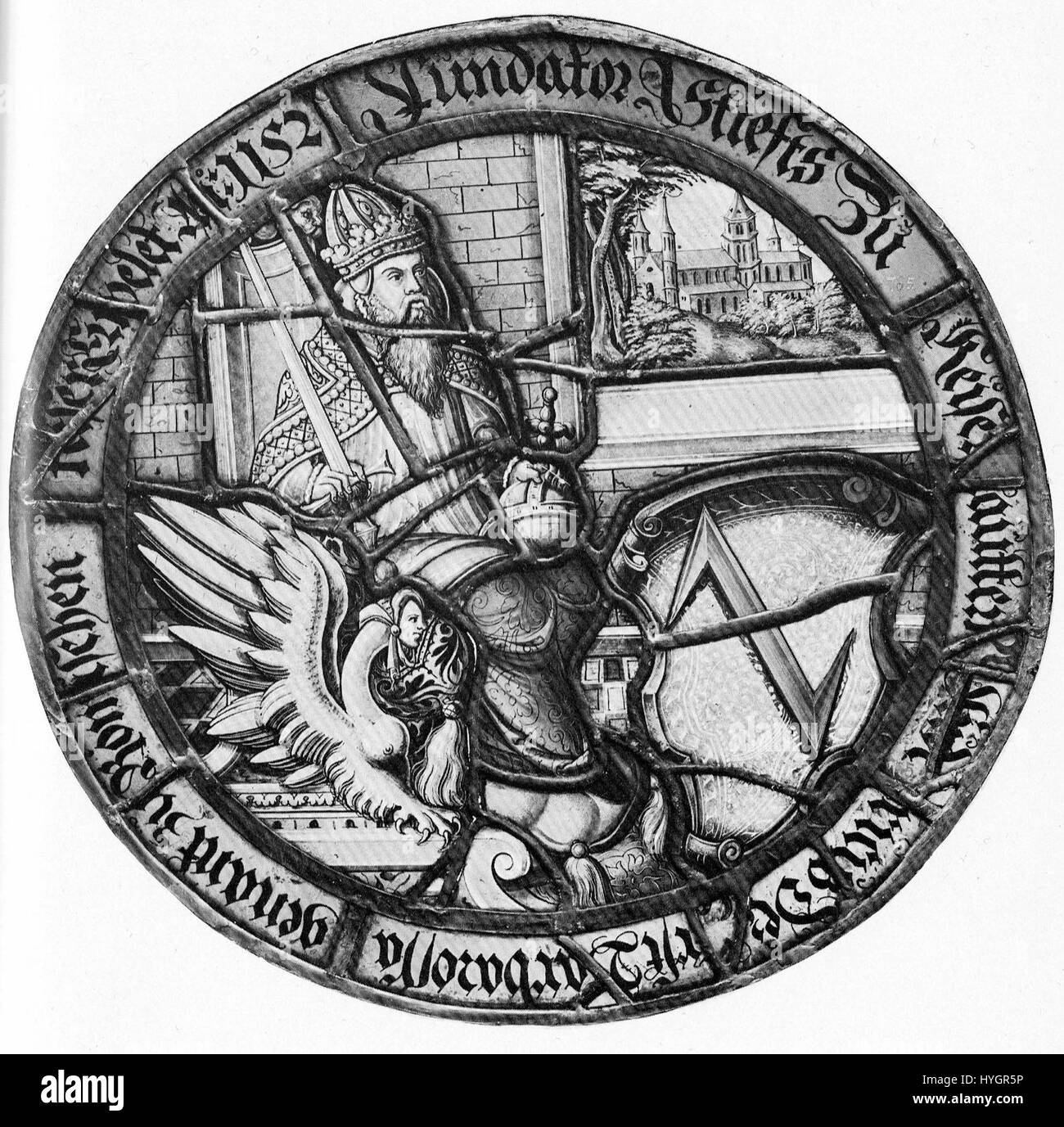 Das Gemälde „Barbarossa Kaiserslautern“ stellt wahrscheinlich den legendären Kaiser Friedrich I. Barbarossa dar, der sich auf seine Verbindung zu Kaiserslautern in Deutschland konzentriert, die mit seinem Erbe verbunden ist. Stockfoto