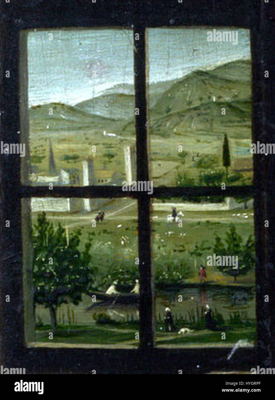 Antonello da Messinas „Fensterblick“ bietet einen detaillierten Blick auf eine Landschaft durch ein Fenster und verschmilzt Innen- und Außenaufnahmen. Das Gemälde demonstriert Antonellos Beherrschung der Perspektive und des Lichts und hält eine ruhige und realistische Darstellung der Welt hinter dem Fenster fest. Seine präzise Technik und seine Liebe zu naturalistischen Details sind für dieses Werk der Frührenaissance von zentraler Bedeutung. Stockfoto Antonello da Messinas „Fensterblick“ bietet einen detaillierten Blick auf eine Landschaft durch ein Fenster und verschmilzt Innen- und Außenaufnahmen. Das Gemälde demonstriert Antonellos Beherrschung der Perspektive und des Lichts und hält eine ruhige und realistische Darstellung der Welt hinter dem Fenster fest. Seine präzise Technik und seine Liebe zu naturalistischen Details sind für dieses Werk der Frührenaissance von zentraler Bedeutung. Stockfoto