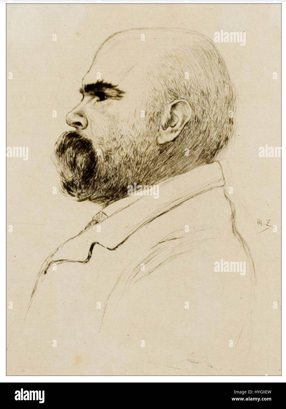 Ein Porträt des französischen Dichters Paul Verlaine, das vom niederländischen Künstler Jan Zilcken geschaffen wurde und Verlaines Bild und literarischen Charakter einfängt. Stockfoto