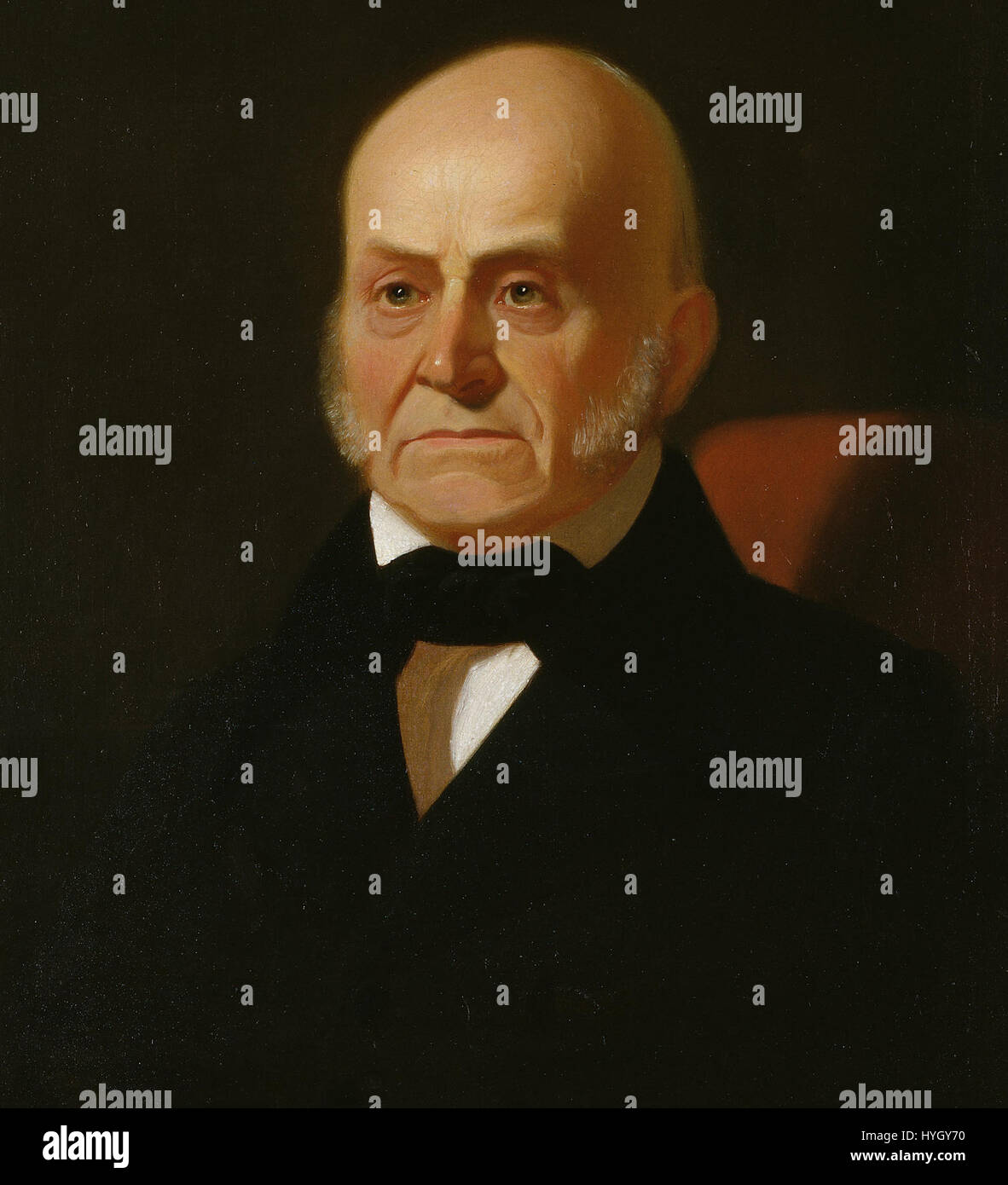 George Caleb Binghams Porträt von John Quincy Adams fängt die würdevolle Präsenz des 6. US-Präsidenten ein. Die beschnittene Version unterstreicht Adams' starke Haltung und Gesichtsausdruck und unterstreicht seine Rolle in der amerikanischen Politik und Geschichte im 19. Jahrhundert. Stockfoto