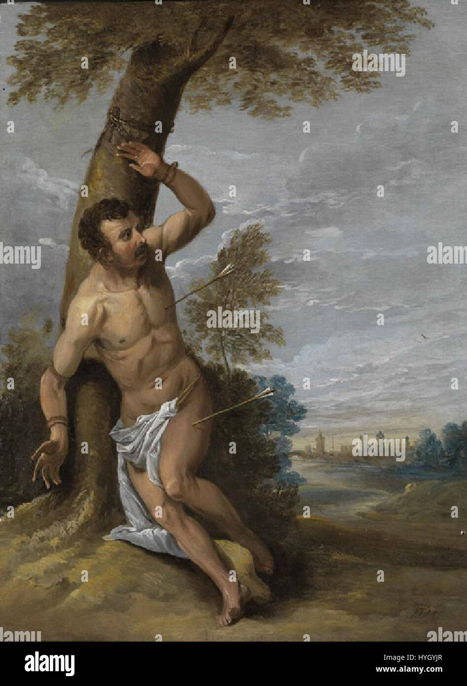 Dieses Stück von David Teniers dem Jüngeren zeigt nach Veronese’ Werk das Martyrium des heiligen Sebastian. Er spiegelt sowohl den barocken Stil als auch die religiösen Themen wider, die in der europäischen Kunst des 17. Jahrhunderts vorherrschen. Stockfoto