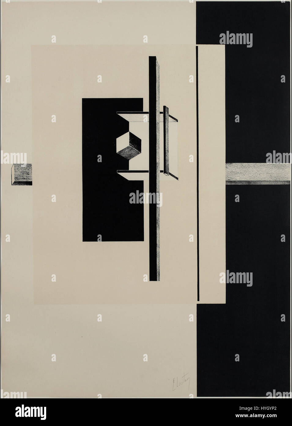 Lazar El Lissitzkys „Proun“-Serie, die in der Kestnermappe zu sehen ist, ist eine bedeutende Sammlung von Werken, die mit der russischen Avantgardekunst in Verbindung stehen und geometrische Abstraktion und die Erforschung des Raumes verbinden. Dieses Stück wurde von Rob produziert. Levnis und Chapman GmbH Hannover. Stockfoto