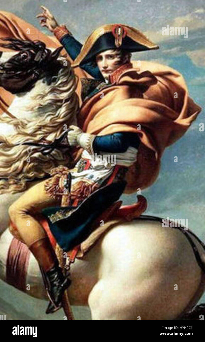 „Napoleon David“ ist ein berühmtes Porträt von Napoleon Bonaparte, das vom berühmten französischen Künstler Jacques-Louis David geschaffen wurde. Dieses Gemälde ist eines der ikonischen Bilder Napoleons, das seine starke Präsenz und Führung einfängt. Stockfoto