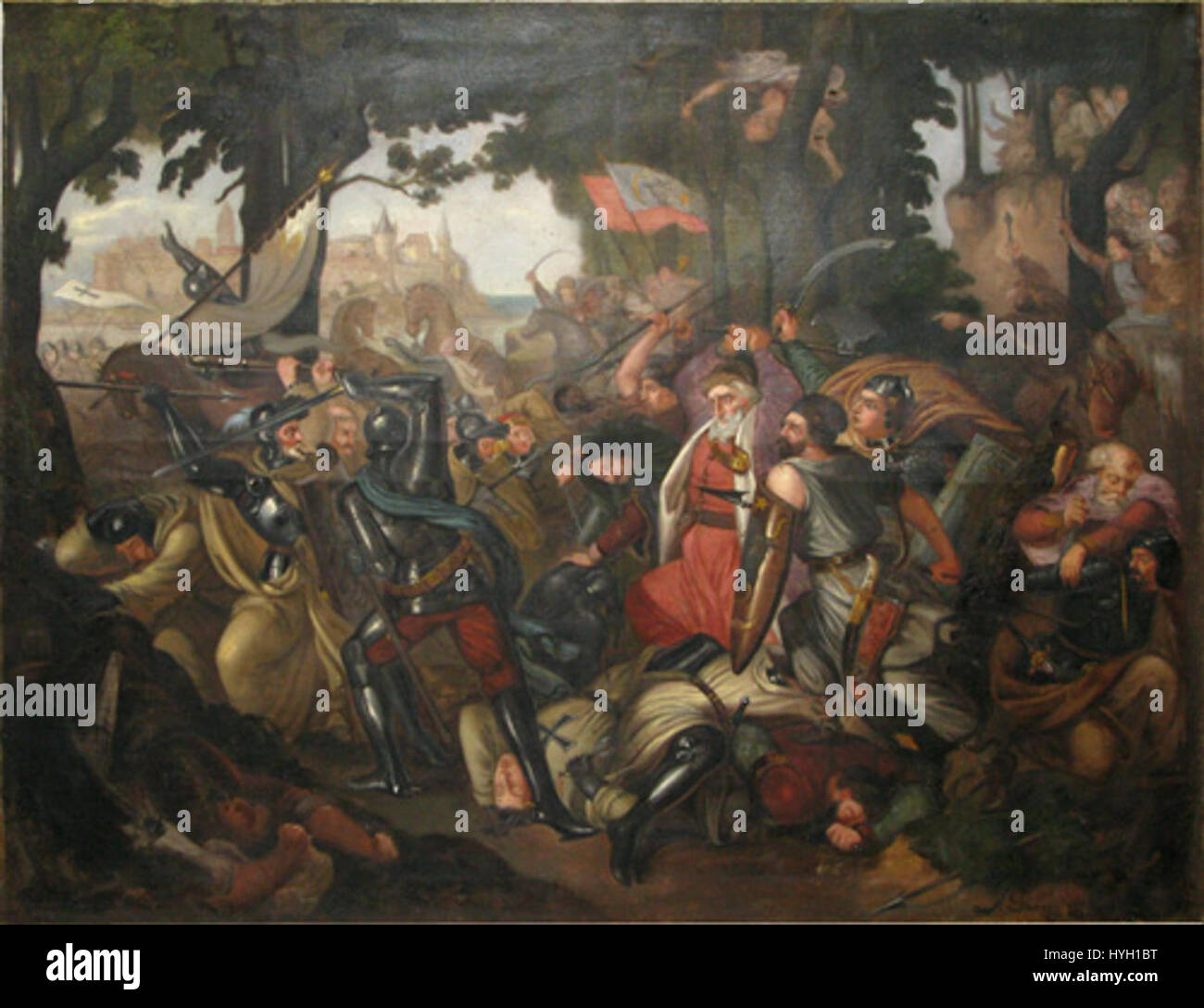 „Nicolae Grimani Lupta“ ist ein historisches Kunstwerk, das die militärischen Taten von Nicolae Grimani, einer prominenten Figur in der rumänischen Geschichte, darstellt. Das Stück veranschaulicht Grimanis Rolle bei der Verteidigung der rumänischen Gebiete und seine Beiträge zur militärischen Strategie während der Konflikte der Ära. Stockfoto