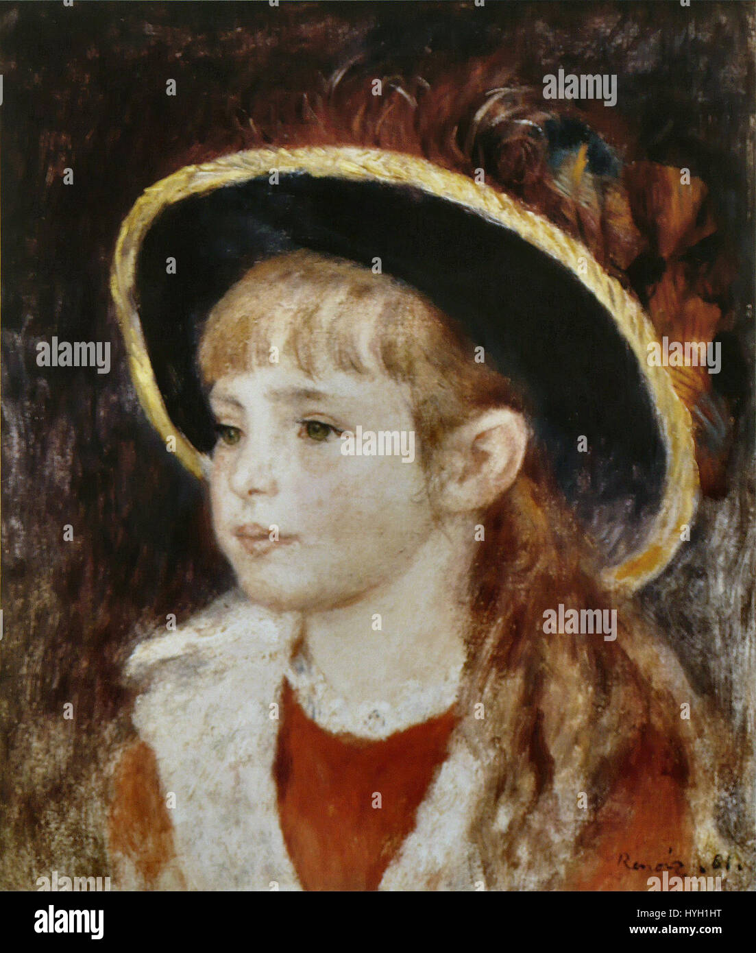 Dieses Porträt von Pierre-Auguste Renoir, das Jeanne Henriot zeigt, fängt die anmutige Einfachheit des Modells ein und zeigt Renoir mit seinem charakteristischen weichen Pinselstich und seiner lebendigen Farbpalette. Stockfoto