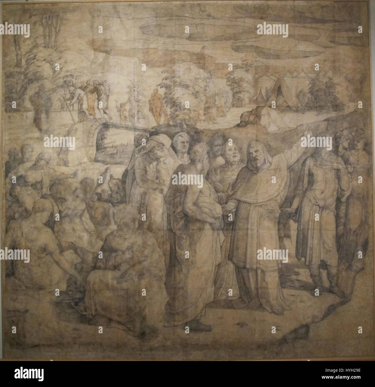 „Cartone per pavimento duomo diena“ von Beccafumi ist ein Renaissance-Design für den Boden der Kathedrale von Siena. Das Werk stammt aus den Jahren 1529 bis 1531 und zeigt die komplizierten Details, die typisch für die Kunst der Renaissance sind, indem geometrische Muster mit symbolischen Elementen kombiniert werden. Stockfoto