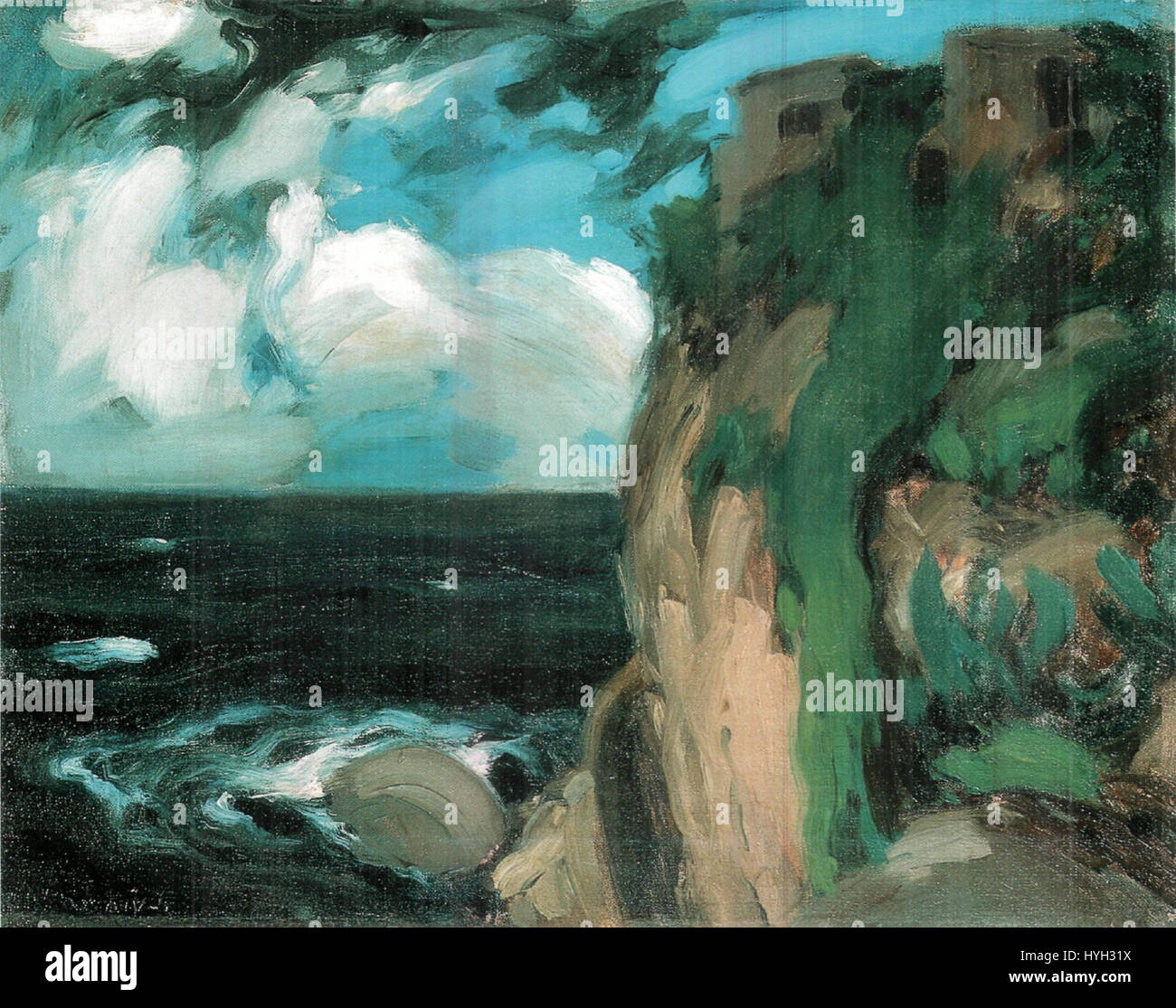 Vaszary Coastline 1905 ist ein Gemälde des ungarischen Künstlers Vaszary, das eine ruhige Küstenszene aus dem frühen 20. Jahrhundert darstellt. Das Kunstwerk unterstreicht die natürliche Schönheit der Küste mit weichen Pinseln und lebhaften Farben, die typisch für den impressionistischen Stil des Künstlers sind. Stockfoto