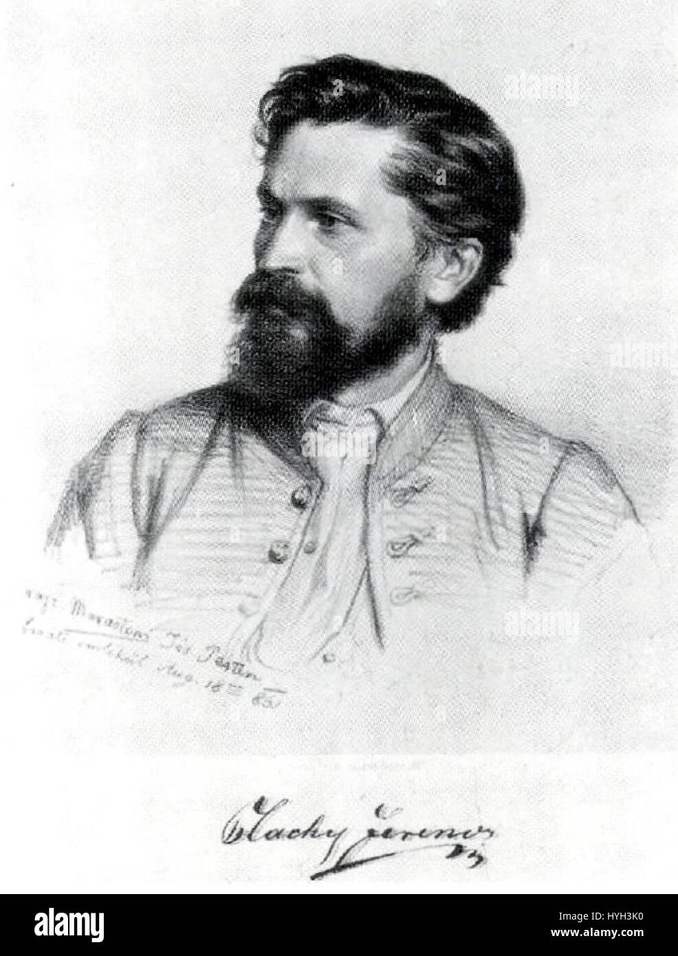 „Porträt von Ferenc Plachy“ von Marastoni, gemalt 1861, zeigt Ferenc Plachy, eine wichtige ungarische Figur, die seinen Status und seine Merkmale in einem formalen Stil des 19. Jahrhunderts feststellt. Stockfoto