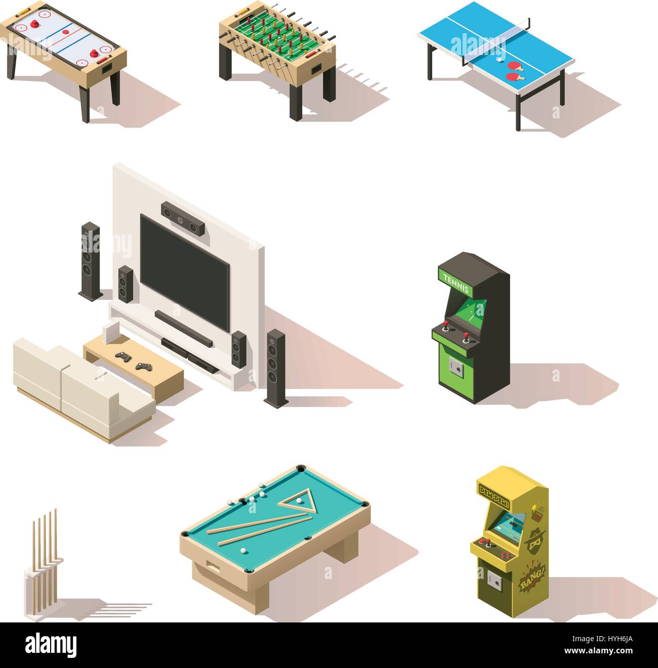 Vektor-isometrische low-Poly-Spiele-set Stock Vektor