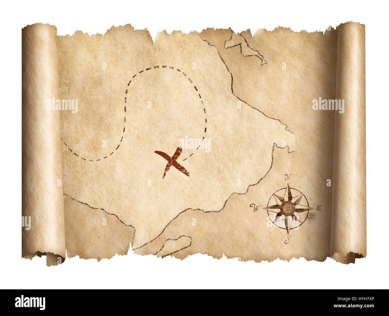 alten Piraten Schatz Scroll Karte isoliert 3d illustration Stockfoto