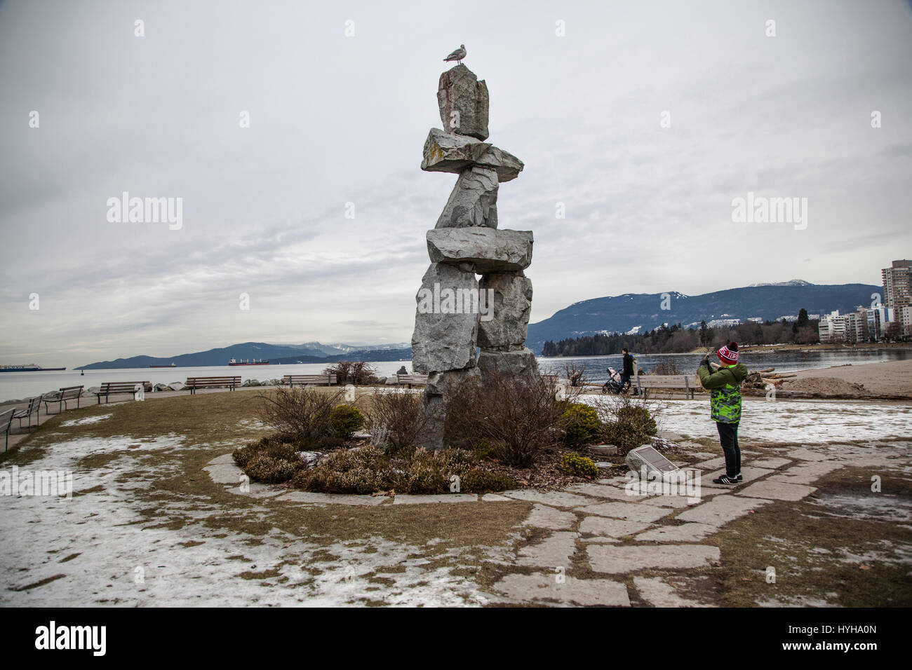 Inuksuk, English Bay, Vancouver Stockfoto