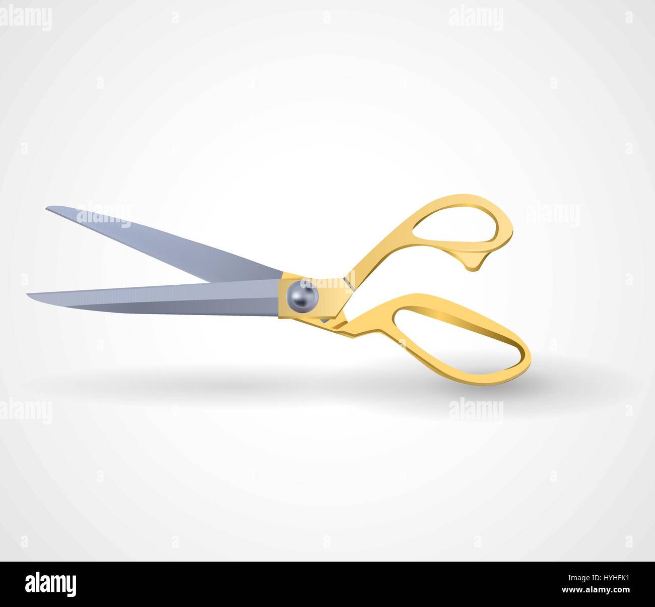 Plakat-Mock-up mit einer goldenen Schere isoliert auf weißem Hintergrund. Stock Vektor