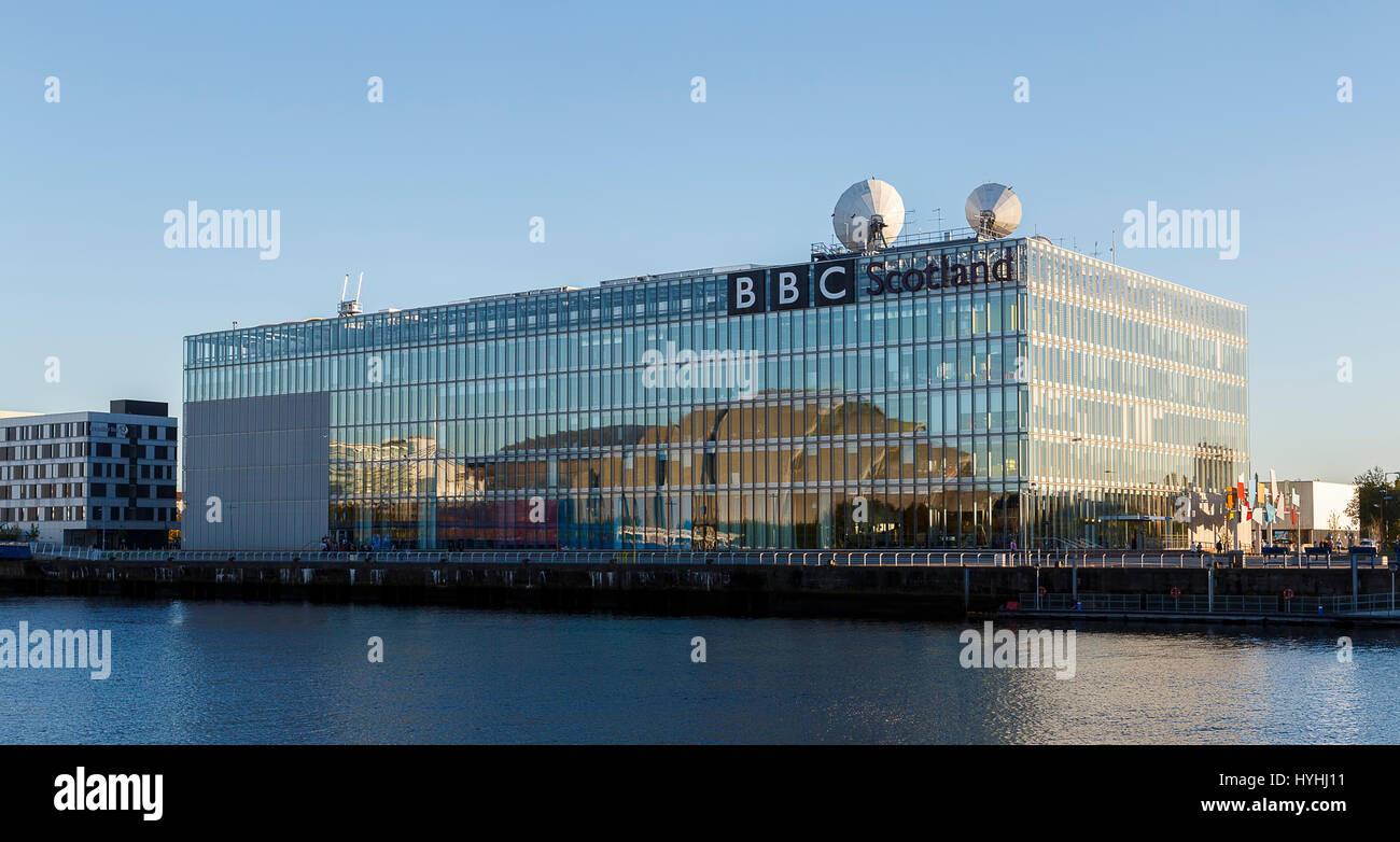 Panorama-Aufnahme von BBC Scotland Gebäude in Glasgow Stockfoto