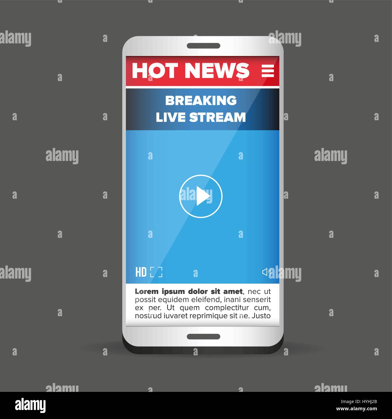 Heiße News Live Stream smartphone Stock Vektor