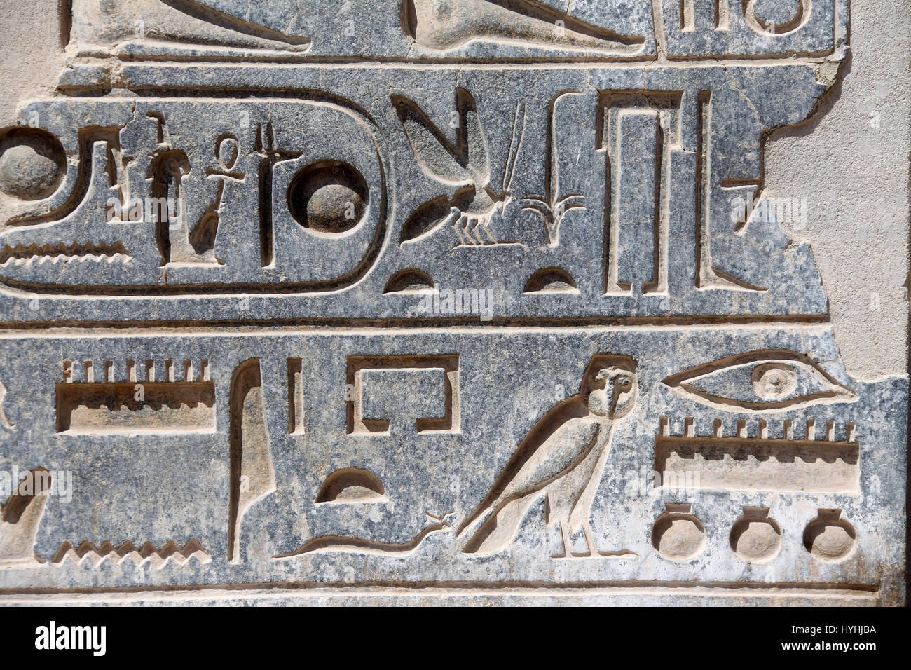 Versenkt Relief zeigt der Biene und Reed zu symbolisieren oberen und Unterägypten auf dem Ramesseum in Luxor Stockfoto