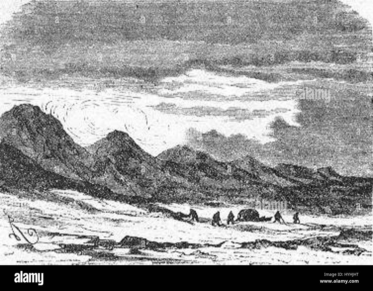 „The Field of Ice“ von Riou und Montaut ist eine dramatische Darstellung der arktischen Landschaft. Dieses Kunstwerk fängt die krasse und imposante Natur der Eisfelder ein und zeigt sowohl die Schönheit als auch die Gefahr der gefrorenen Umgebung. Stockfoto