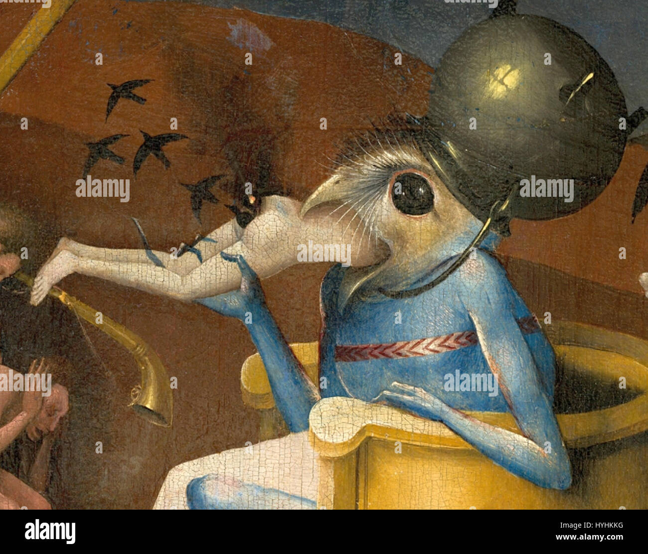 Bosch, Hieronymus der Garten der Lüste, rechten Bereich Detail Vogel  geleitet Monster oder der Fürst der Hölle hautnah Kopf (unten rechts  Stockfotografie - Alamy