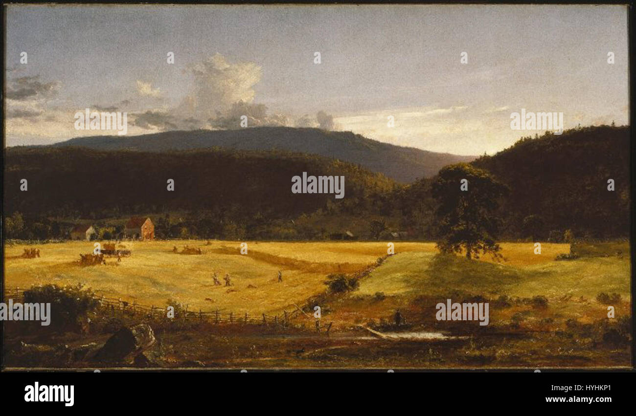 Dieses Kunstwerk von Jasper Francis Cropsey mit dem Titel „Bareford Mountains, West Milford, New Jersey“ fängt eine malerische Aussicht auf die Berge in New Jersey ein und zeigt Cropseys charakteristischen Stil realistischer Landschaftsmalerei mit Schwerpunkt auf natürlicher Schönheit und stimmungsvoller Beleuchtung. Stockfoto