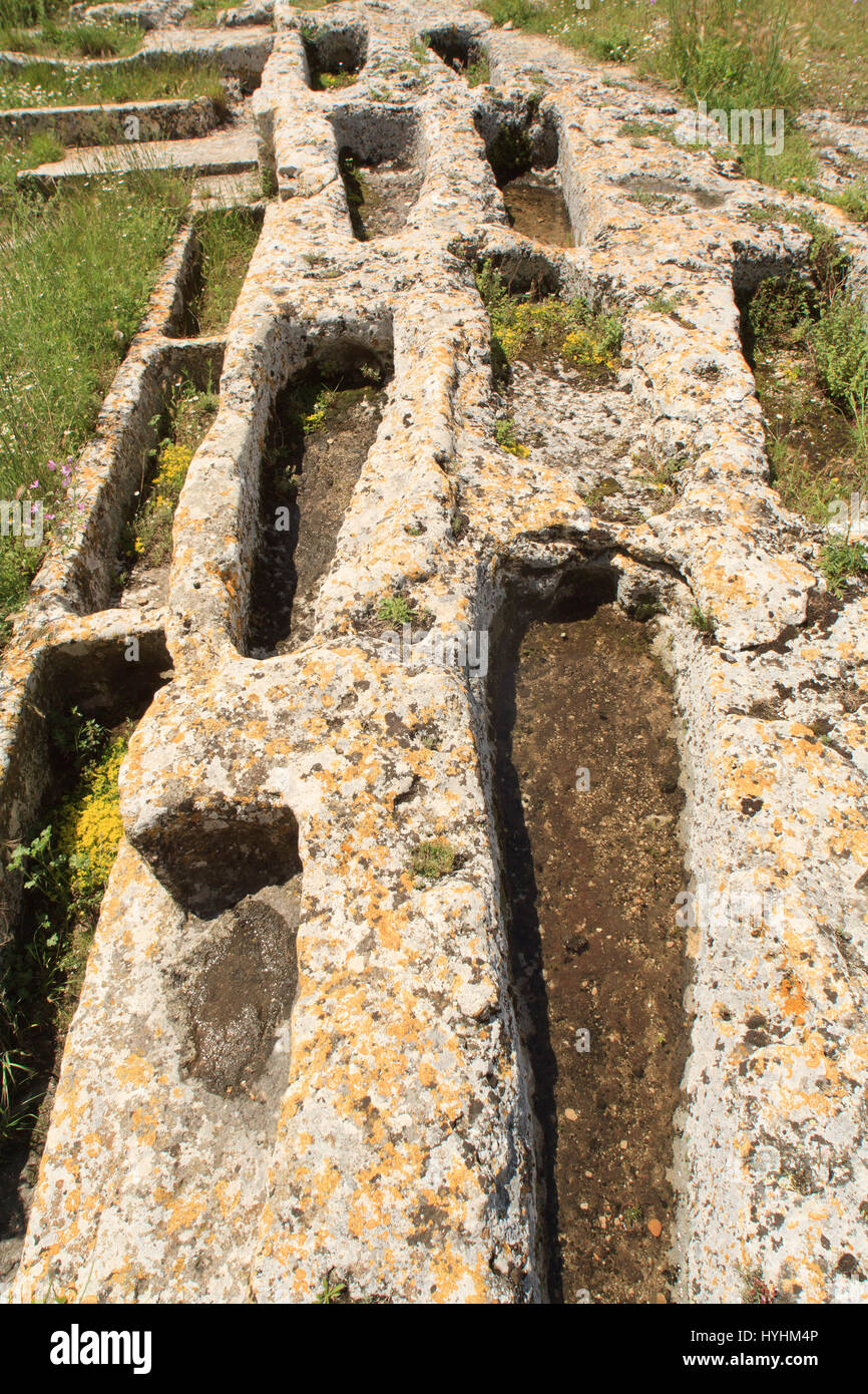 Frankreich, Bouches du Rhone, Arles, Montmajour, Kapelle St. Croix in der Nähe von Abtei Montmajour, Gräber geschnitzt in den Felsen in der Nähe von Kapelle Stockfoto