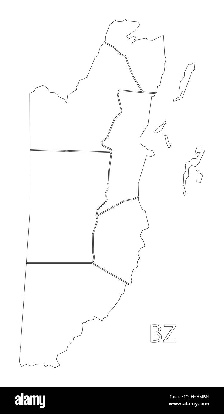Belize Umriss Silhouette Karte Abbildung mit Bezirken Stock Vektor