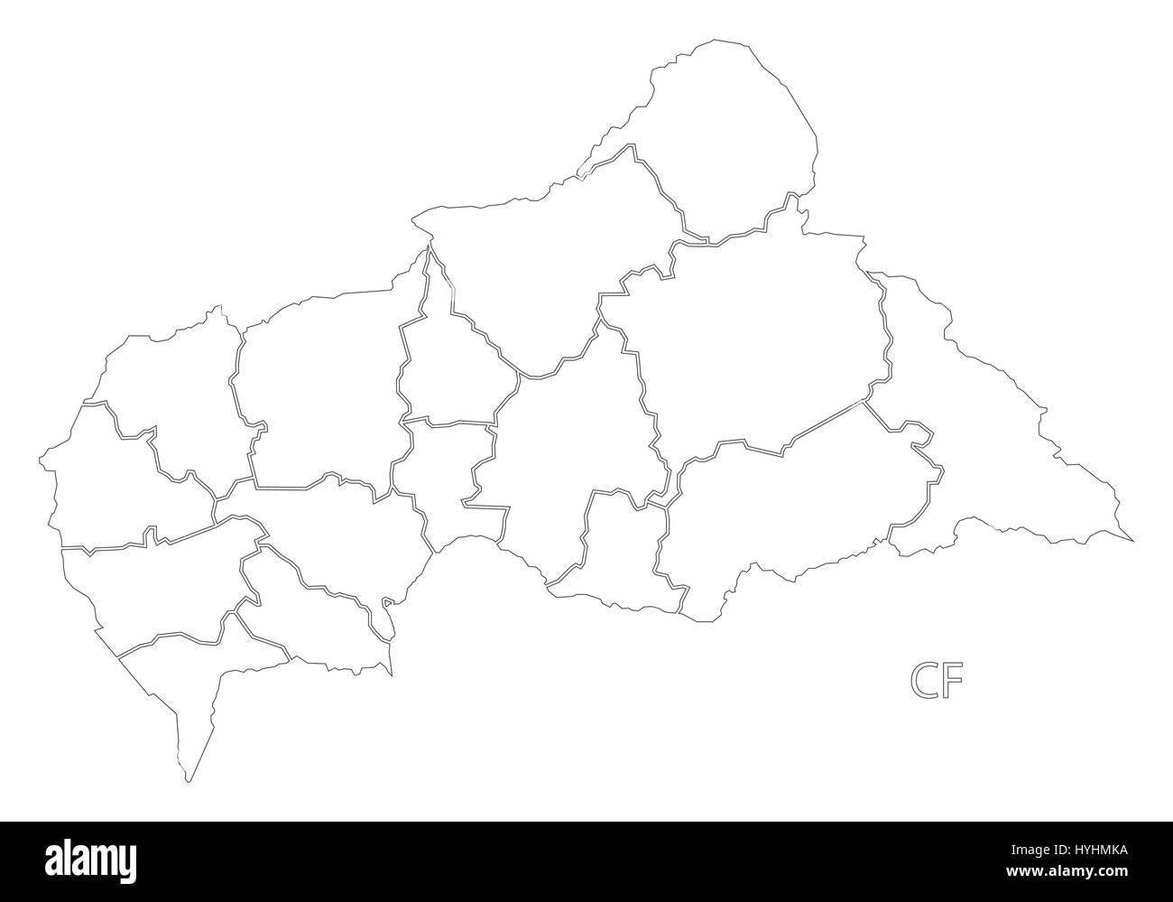 Zentralafrikanische Republik Umriss Silhouette Karte Abbildung mit Präfekturen Stock Vektor