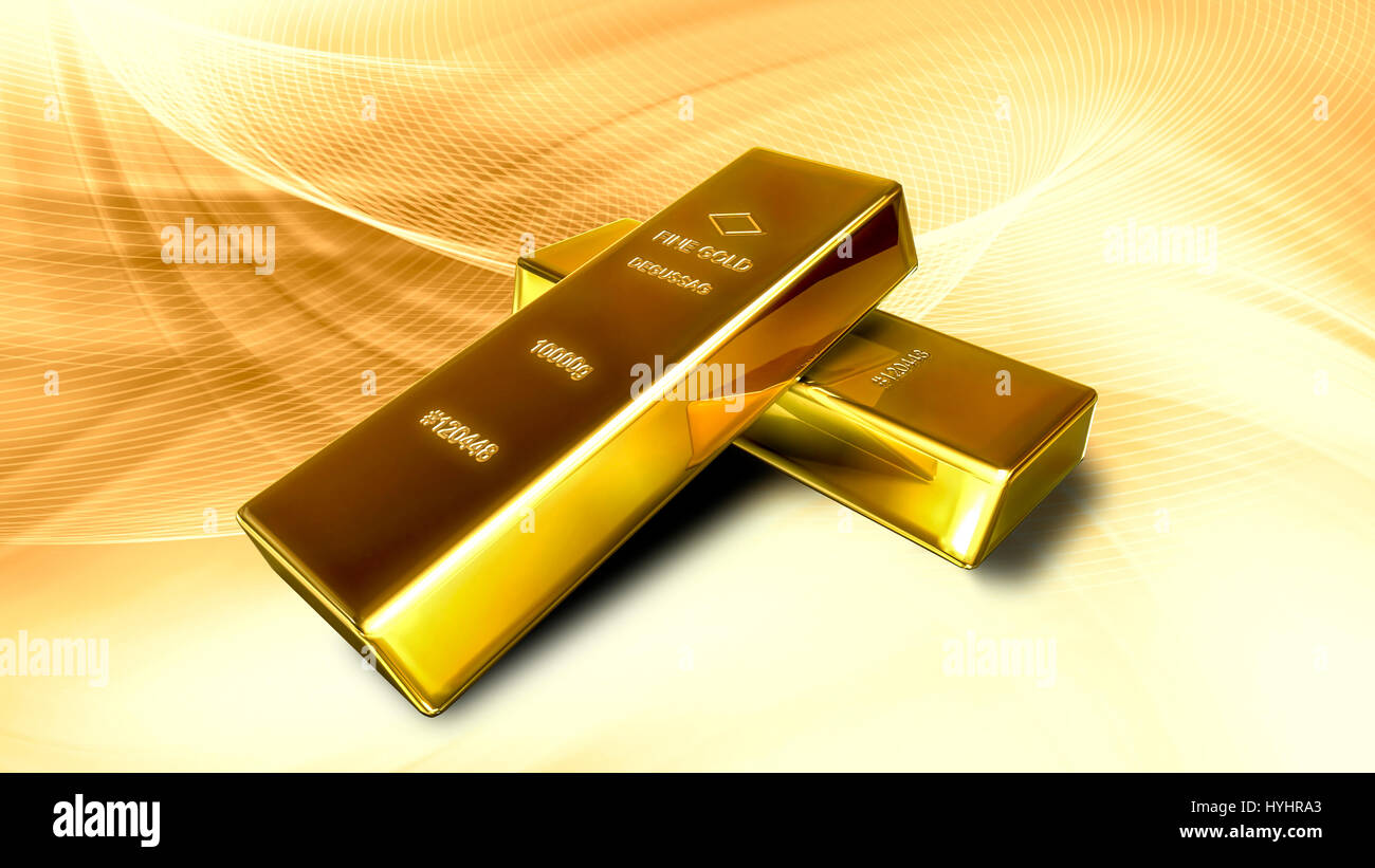 Zwei glänzende kostbare Bars von Gold, vor dem Hintergrund isoliert. Stockfoto