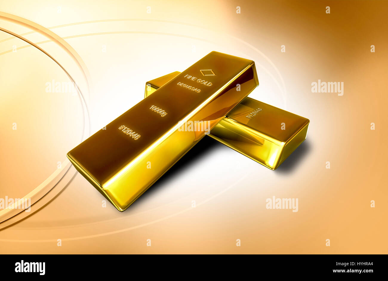 Zwei glänzende kostbare Bars von Gold, vor dem Hintergrund isoliert. Stockfoto