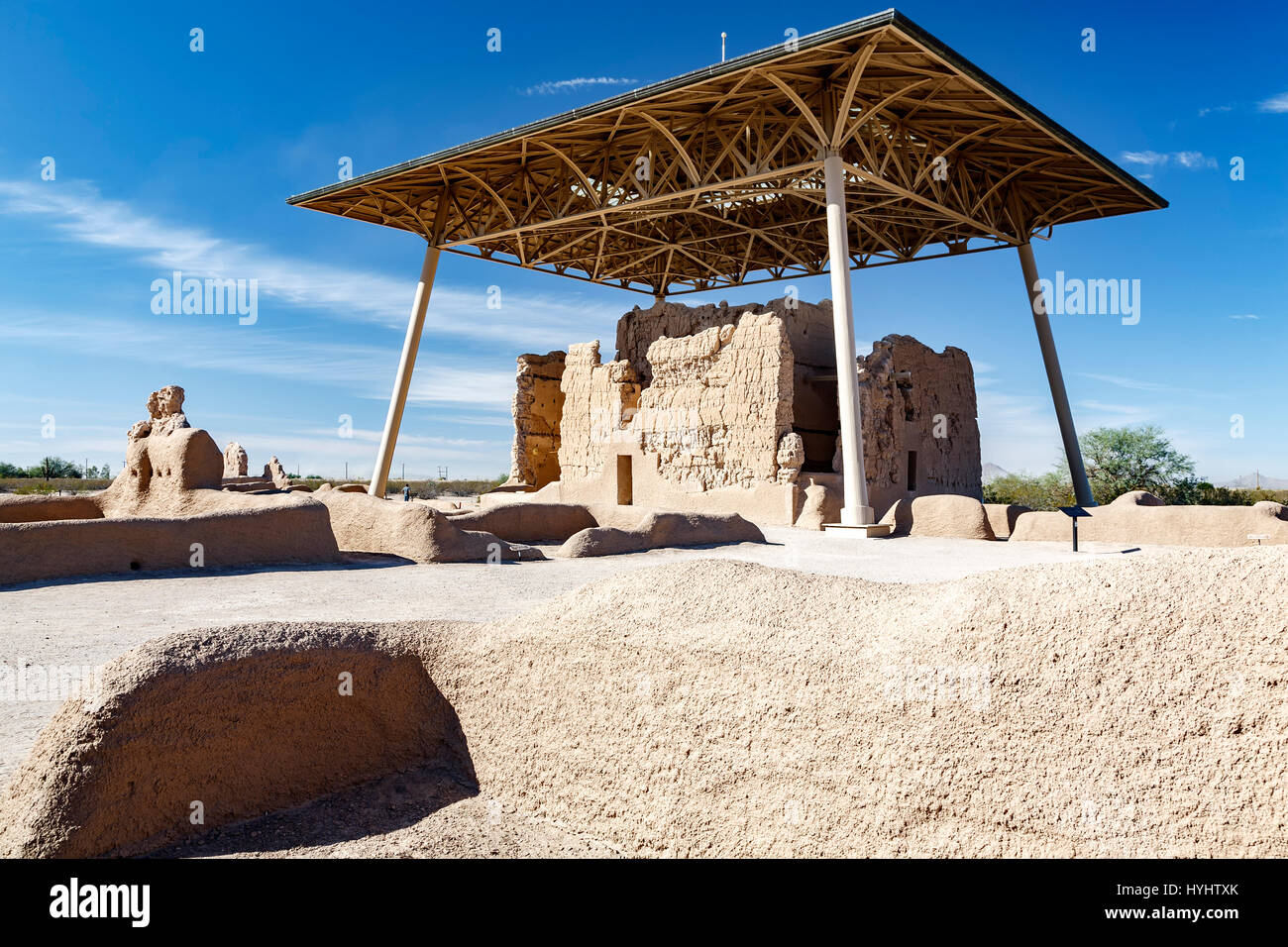 Ruinen und tolles Haus, Casa Grande Ruinen Nationaldenkmal, Arizona USA Stockfoto
