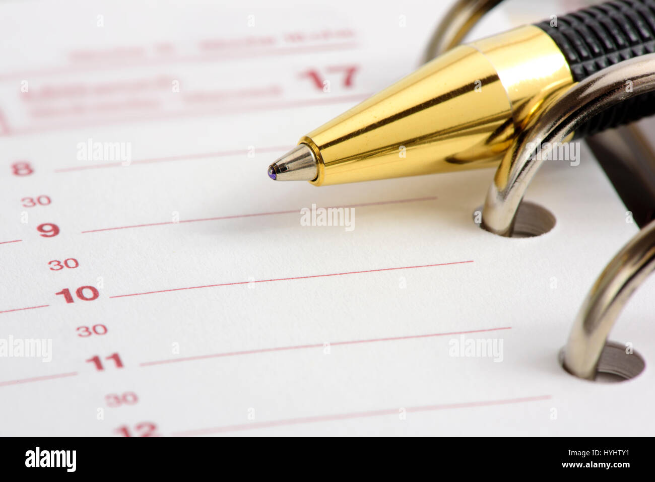 leere Zeit Planer mit Stift Stockfoto