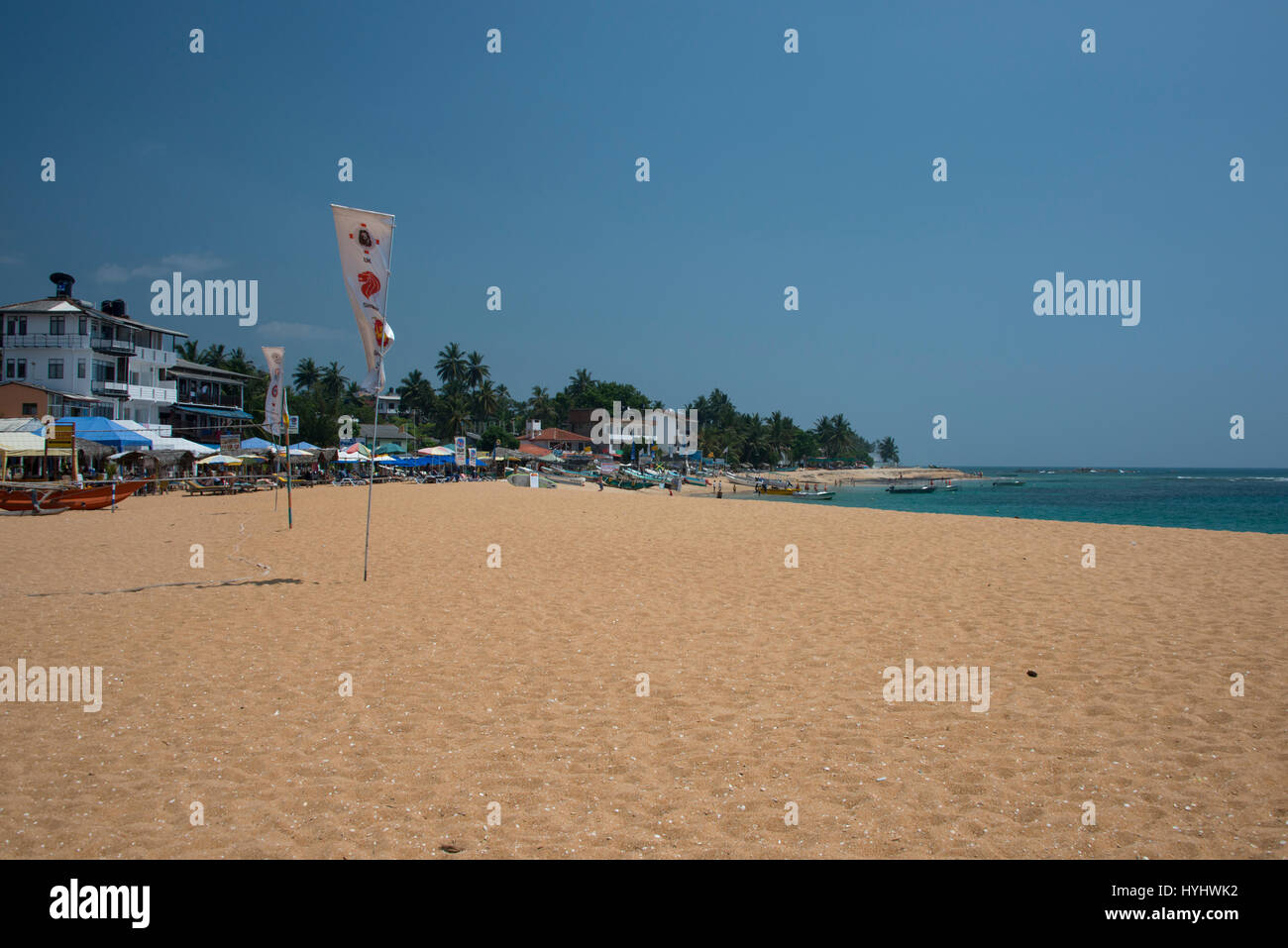 Sri Lanka, in der Nähe von Galle, Küsten Stadt von Unawatuna. Calamander Unawatuna Beach, wichtige touristische Attraktion und Top 5 Strände in Sri Lanka. Stockfoto