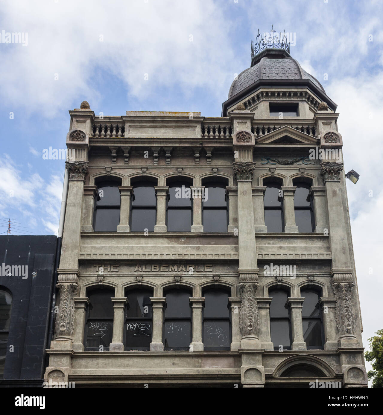 Wellington, New Zealand - 10. Februar 2017: The Albemarle Gebäudefassade in Kuba Mall Street. Stockfoto