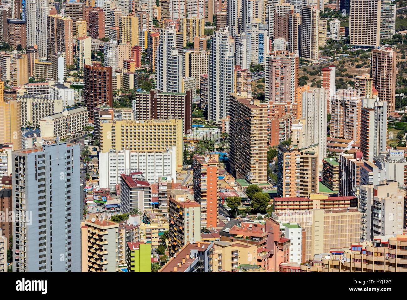 Wolkenkratzer, Blick vom Kreuz von Benidorm der Stadt Sierra Helada, Benidorm, Costa Blanca, Spanien Stockfoto